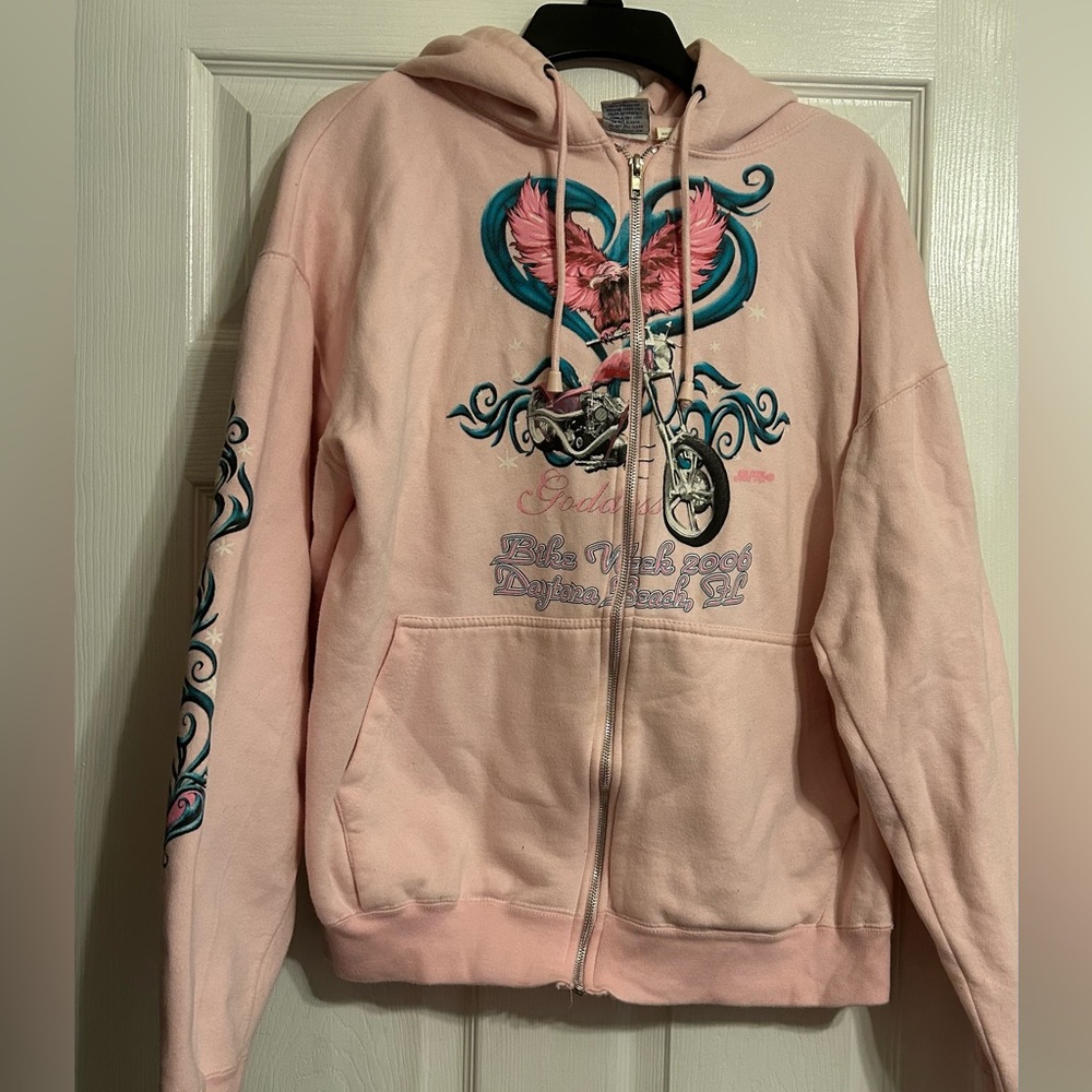 Pink hooded zipper sweatshirt Daytona Bike Week 2006 used condition